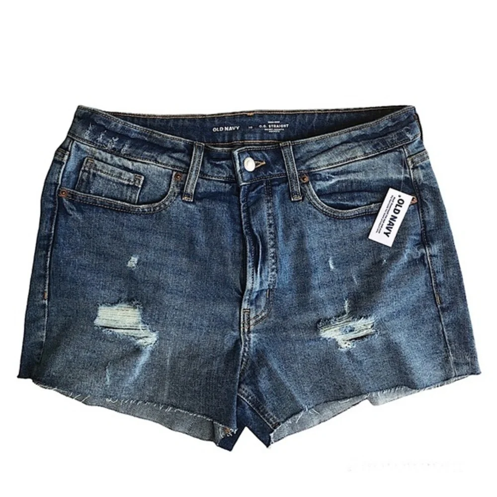 Old Navy High Rise Straight Smooth Pockets Distressed Ripped Row‎ Hem Shorts 10